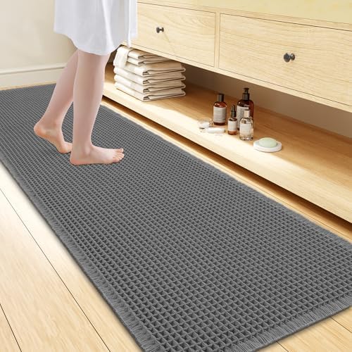 Smiry Waffle Bath Mat 72X24, Extra Soft Absorbent Bathroom Rugs, Dark Grey by Smiry