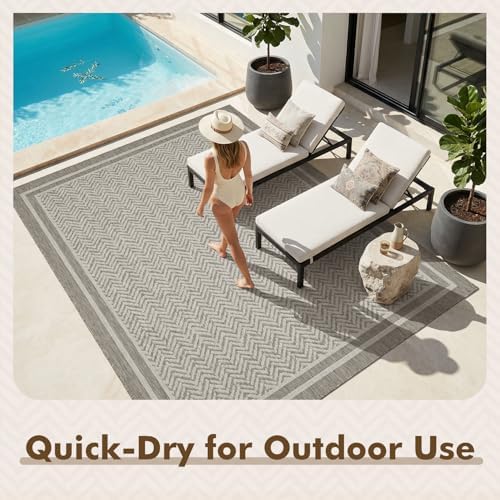 MontVoo-Outdoor Rug-Patio Rug 4x6 Polypropylene Indoor Outdoor Rugs Outdoor Carpet for Patio Deck Balcony Porch, Textured Weave, Durable for High Traffic, Fade-Resistant, Boho Farmhouse Neutral Grey - Image 6