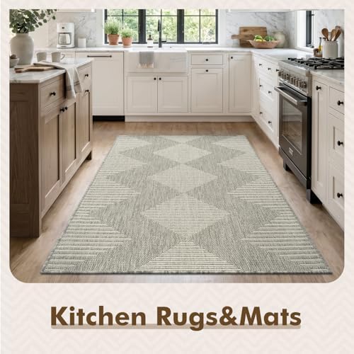 MontVoo-3x5 Outdoor Rug Porch Entryway Rug-Polypropylene Indoor Outdoor Rugs for Entryway Kitchen Balcony Patio, Textured Weave, Durable, Fade-Resistant, Non-Shedding, Boho Geometric Neutral Grey - Image 4