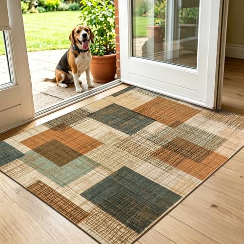 Washable 2x3 Entryway Rug Throw Rugs with Rubber Backing Orange/Blue - Image 3