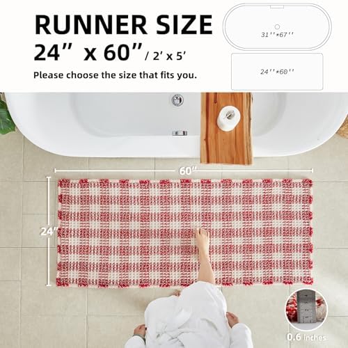 TYUU Long Christmas Bath Mat, Cute Waffle Runner Rug, 60x24 Red & White - Image 2