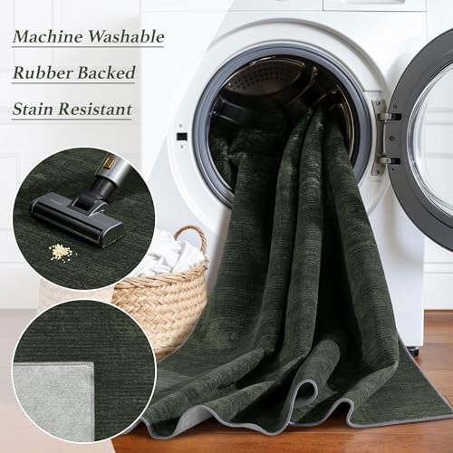 2.7x8 Washable Runner Rugs, Dark Green Stainproof Non-Slip for Hallway - Image 5