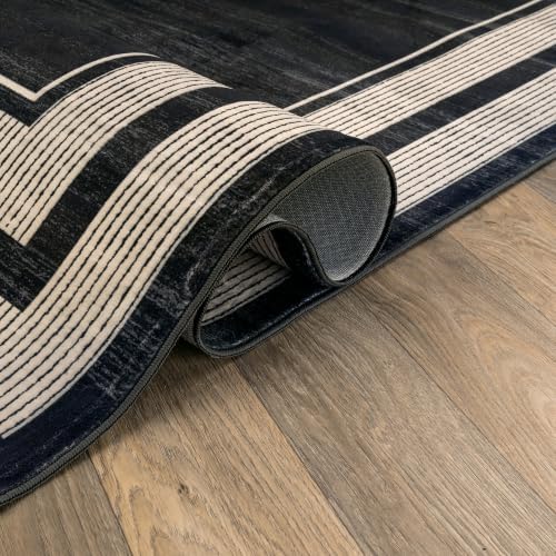 Rugshop Striped Border Machine Washable Non-Slip Runner Rug, 2'x10' Black - Image 4