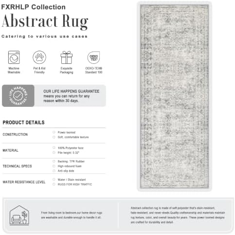 3x14 Washable Runner Rug：Modern Abstract Soft Carpet Black Grey - Image 2