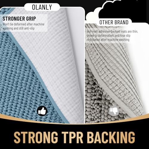 OLANLY Thick Chenille Small Bathroom Rugs Mats 24x16, Airy Blue - Image 5