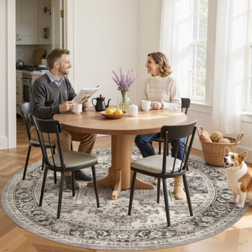 Area Rug for Living Room - 8x8 Soft Machine Washable Oriental Vintage Floral Distressed Large Indoor Floor Carpet for Bedroom Under Dining Table Home Office Decor - Brown - Image 6