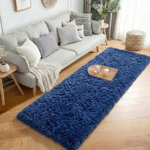 Royal Dark Navy Blue Rugs for Bedroom Living Room 2x6 Ft, Fluffy Runner Rug - Image 3
