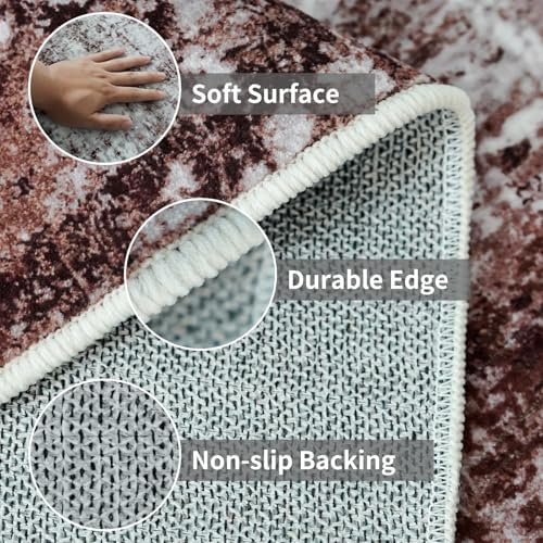 4x12 Runner Rug for Wide Hallway: Long Washable Runners for Entryway Living Room Dining Room - Stain and Water Resistant Rugs with Non-Slip Backing - Soft Low-Pile Carpet Brown Khaki White - Image 4
