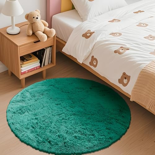 OLANLY Teal Green Round Rugs for Bedroom - Machine Washable, 2 ft Circle Area Rugs for Living Room, Soft and Fluffy Shaggy Carpet for Teen Girl and Boys, Nursery Rooms, Dorms, Home Decor Aesthetic - Image 3