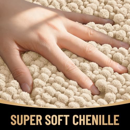 OLANLY Thick Chenille Toilet Rugs U-Shaped 24x20, Beige - Image 2