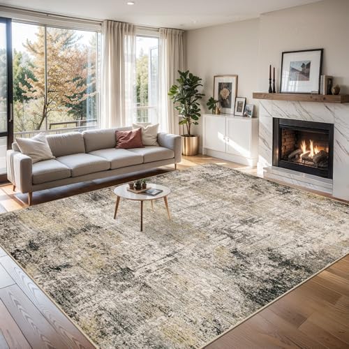 PLHXFR 10x12 Area Rug Living Room: Abstract Washable Carpet Brown Black - Image 3