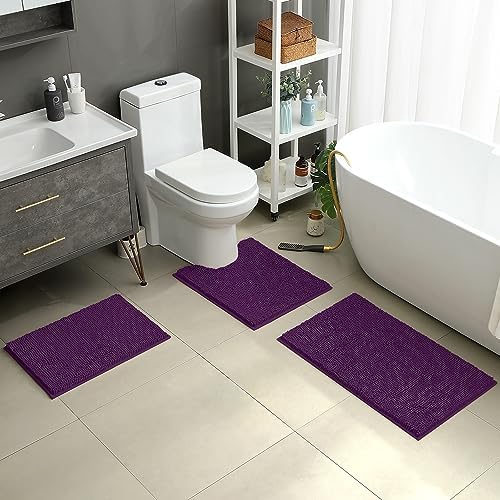 HOMEIDEAS Bathroom Rugs Set of 3, Super Soft Absorbent Chenille Bath Rugs - Image 2