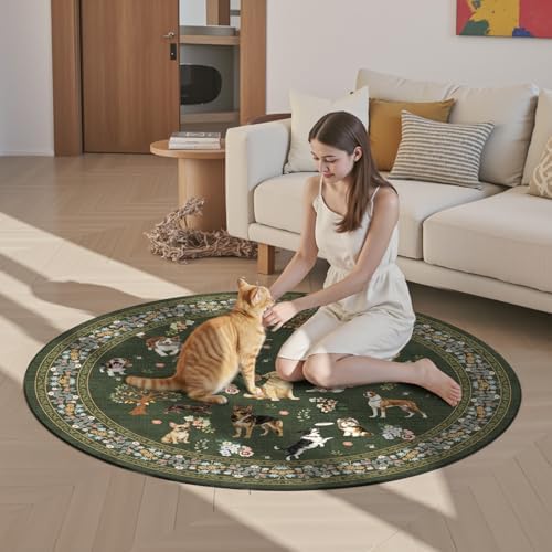 4Ft Round Dogs Area Rug for Living Room Bedroom by WelcometoBabovid