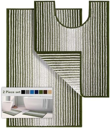 BSICPRO Bathroom Rugs Sets 2 Piece, 32"x20" + U-Shaped 24"x20", Sage by BSICPRO