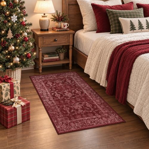 Washable 2x3 Christmas Office Area Rug Non-Slip Xmas Red Throw Carpet - Image 4