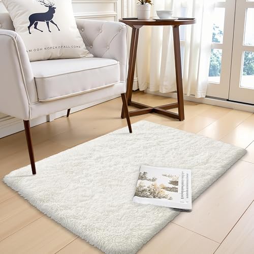 OLANLY 2x2 Machine Washable Small Rug, Soft Fluffy Shaggy Throw Rug for Bedroom, Entryway, Indoor Floor Carpet for Kids, Nursery, Home Decor, Ivory - Image 7