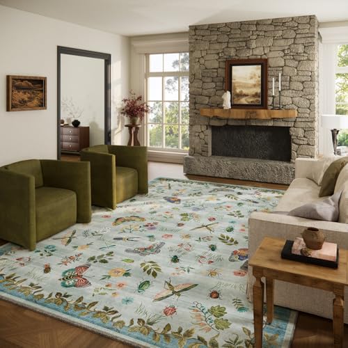 Machine Washable Rug for Living Room: 9x12 Area Rugs Vintage Rug Stain Resistant Non Slip Low Pile Soft Lightweight Carpets for Bedroom Kitchen Dining Room Nursery Kids Room Farmhouse Indoor by palohom