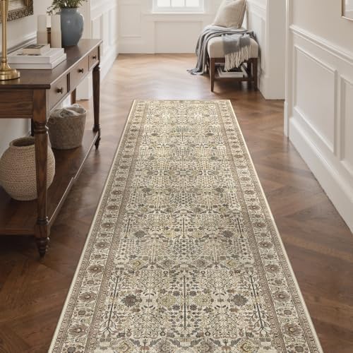 Bavni 2'6" x 7' Kitchen Runner Rug, Washable Non Slip, Cream Brown - Image 2
