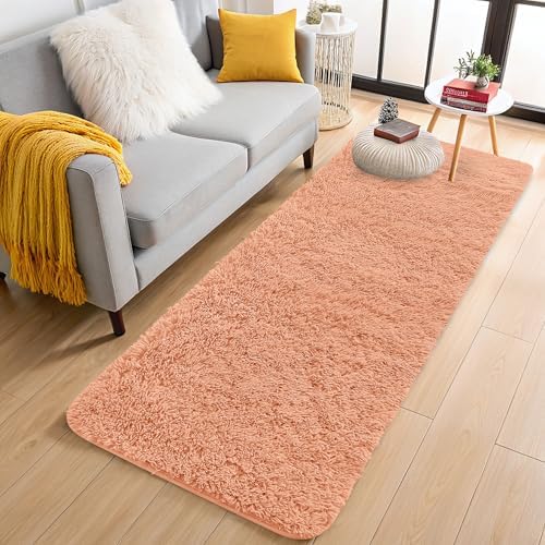 OLANLY 2x5 Machine Washable Runner Rugs for Hallway, Soft Fluffy Shaggy Bedside Rugs for Bedroom, Living Room, Indoor Floor Carpet for Kids Girls and Boys, Home Decor Aesthetic, Muted Orange by OLANLY