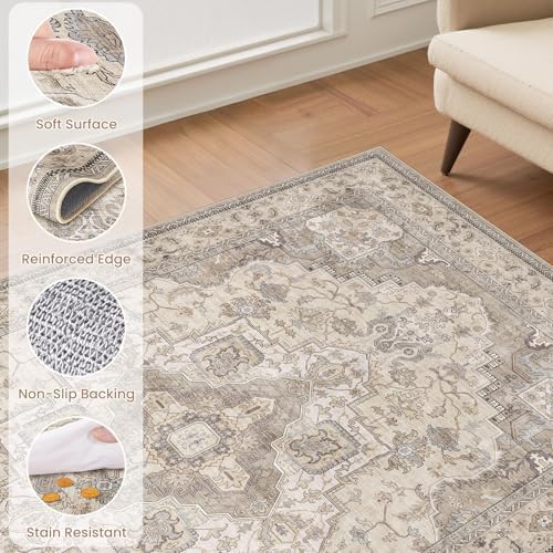 EIEIHOUSE 9x12 Area Rug Washable Vintage Rugs for Living Room Brown/Multi - Image 5