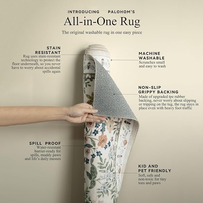 Machine Washable Rugs for Living Room: 8x10 Area Rugs for Bedroom Floral Non Slip Low Pile Soft Stain Resistant Carpet for Kitchen Dining Room Farmhouse Kids Room Nursery Indoor - Image 4
