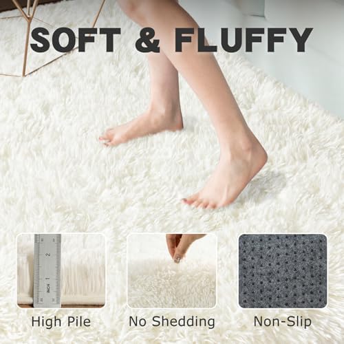 7ft Fluffy Cream White Round Rug for Bedroom Living Room, Washable Non-Slip - Image 6
