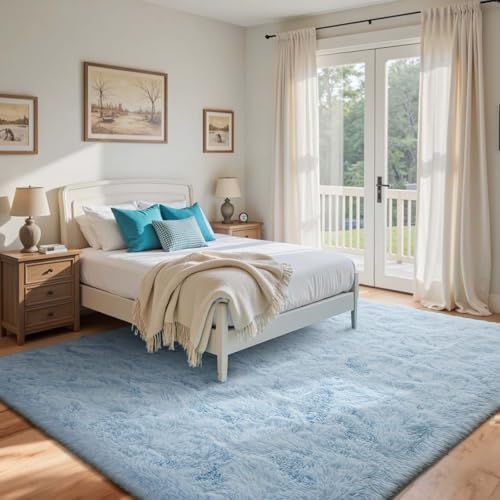 5x7 Ft Shag Area Rug for Bedroom, Ultra Soft Fluffy Furry Rugs for Living Room Indoor Floor, Aesthetic Carpet for Kids Home Decor (Light Blue) - Image 2
