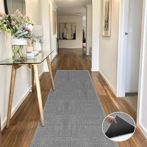 GOYLSER 12ft Hallway Runner Rugs Non Skid Washable, Absorbent Jute Kitchen Sink Rug Floor Runner Non Skid, Grey Long Laundry Room Rug Runner Mat - Image 2