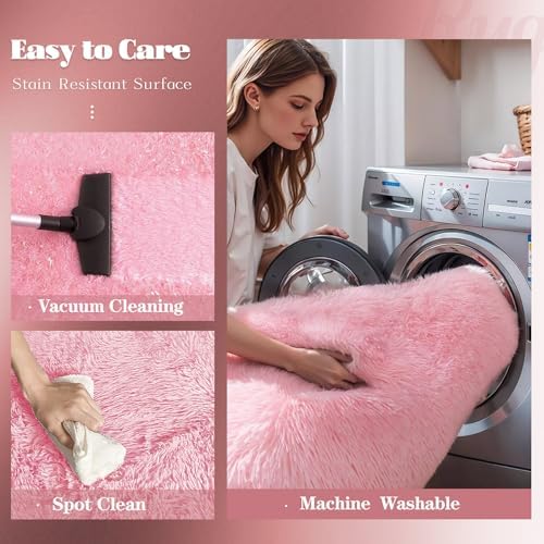 6x9 Area Rug for Living Room: Fluffy Shag Soft Washable Rugs Large Fuzzy Plush Indoor Carpet for Bedroom Nursery Playroom Kids Girls Boys Room (Pink, 6'x9') - Image 3