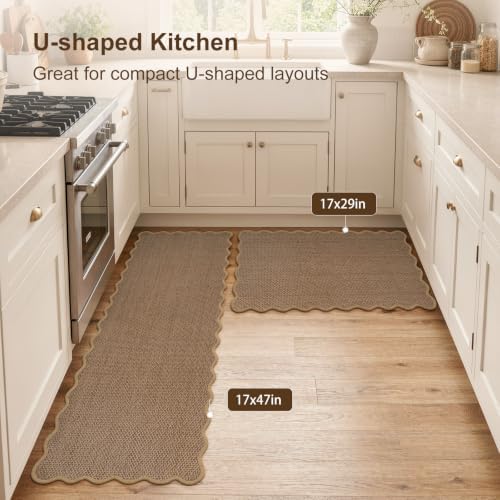 KIMODE Kitchen Rugs and Mats Set of 2 Scalloped Kitchen Mats for Floor - Image 6