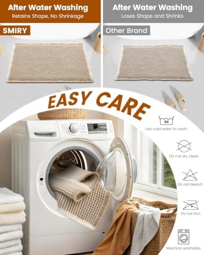 Smiry Waffle Bath Mat 47X16, Soft Absorbent Bathroom Rugs, Brown & Cream - Image 5