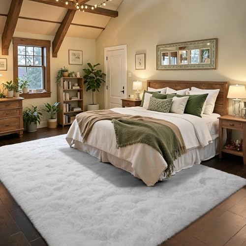 5x7 ft White Rugs for Living Room Fluffy Bedroom Rug Non-Slip Area Rugs Shag Carpet for Nursery Kids PlayRoom Dorm Office Indoor Modern Plush Carpets Teens - Image 3