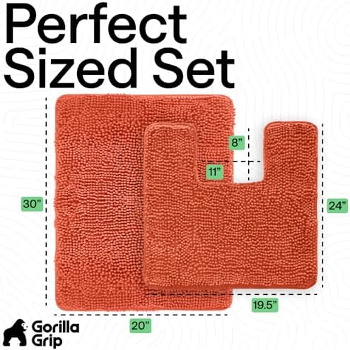 GORILLA GRIP Bathroom Area Rug Sets 2 Piece, Soft Chenille, 30x20 Coral - Image 2