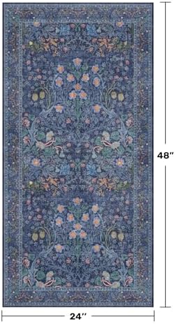 Dark Blue Washable 2x4 Runner Rug - Vintage Floral Small Rug for Kitchen, Door Mat Indoor, Bathroom, Non-Slip Boho Navy Entryway Décor - Image 2