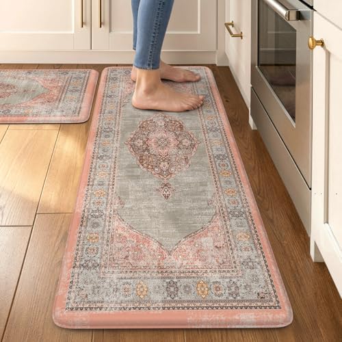 Collive Boho Anti Fatigue Mats for Kitchen Floor, 17.3"x29"+17.3"x47" by Collive