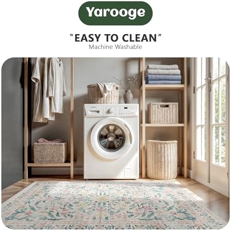 8x10 Area Rugs, Machine Washable Low Pile Floral Rugs for Living Room, Bedroom, Large Boho Area Rug with Non-Slip Backing for Dining Room(Pink Bloom) - Image 6
