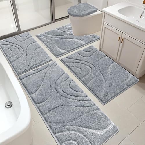 HEBE Bathroom Rugs Sets 5 Piece, Non Slip Washable Absorbent Bath Mat Set by HEBE