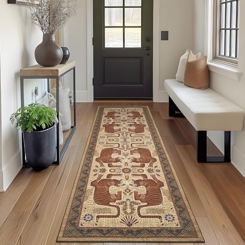 GarveeHome Tiger Print 2'x6' Washable Runner Rug Non Slip Boho Hallway Rug - Image 2