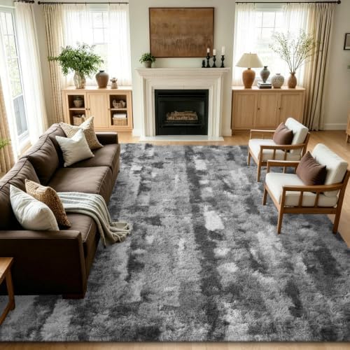 8x10 Extra Large Grey Fluffy Soft Area Rug Non-Slip for Living Room Bedroom by ModernHomeDecor