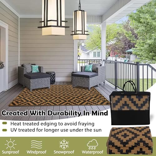 SAND MINE Reversible Mats, Plastic Straw Rug, Modern Area Rug, Large Floor Mat and Rug for Outdoors, RV, Patio, Backyard, Deck, Picnic, Beach, Trailer, Camping, Black & Brown, 3' x 5' - Image 4