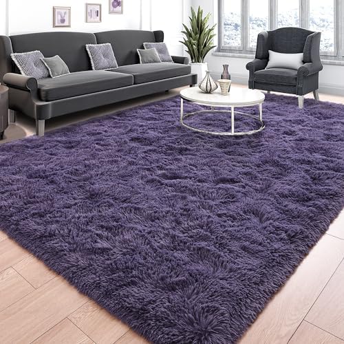 Tepook 5x8 Area Rugs for Living Room Fluffy Gray Purple Rug for Bedroom - Image 2