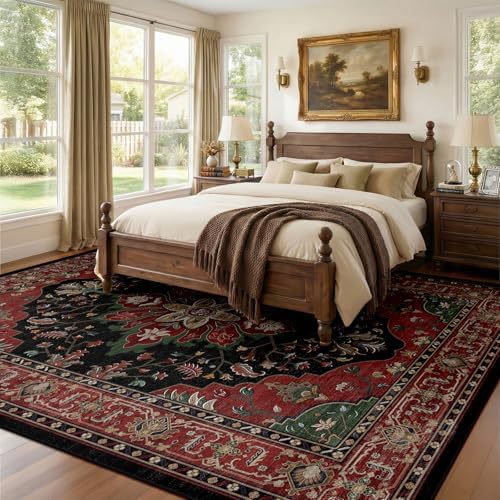 RELEANY Washable Area Rug, 7'x10', Red/Black - Image 2
