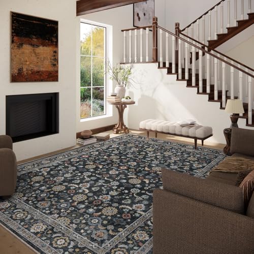 Washable Area Rugs for Living Room: 9x12 Bedroom Rug Vintage Boho Area Rug Stain Resistant Non Slip Low Pile Lightweight Soft Carpets for Living Room Dining Room Kitchen Nursery Kids Room Farmhouse - Image 2