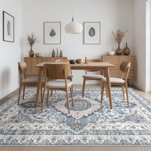 10x14 Area Rug for Living Room: Washable Vintage Blue Rug - Image 4
