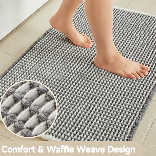 TYUU Waffle Runner Rug Bathroom, Long Boho Bath Mat, 72x24 Grey & White - Image 3
