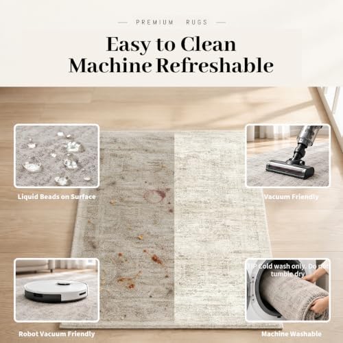 Area Rugs for Living Room Bedroom 9x12 Washable Non-Slip Vintage Beige - Image 7