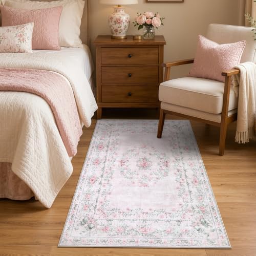 Wonnitar Pink Floral Bow 4x6 Area Rug, Washable Rug for Bedroom - Image 6
