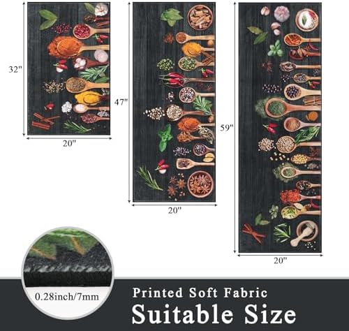 Vaukki Boho Kitchen Rug Sets of 3,Spice Black Washable Kitchen Floor Mat - Image 2