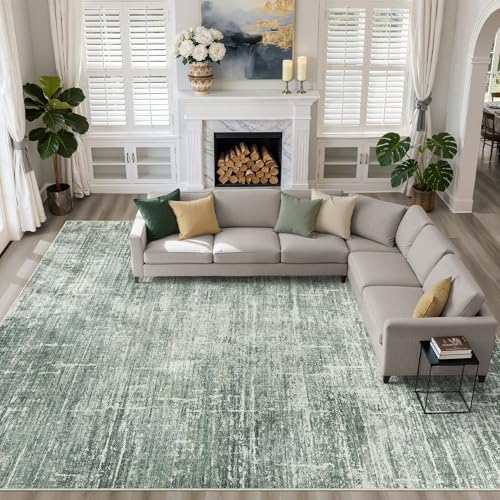 LOONGRUG 10x12 Area Rug Washable Neutral Modern Living Room Rug Dark Green by LOONGRUG