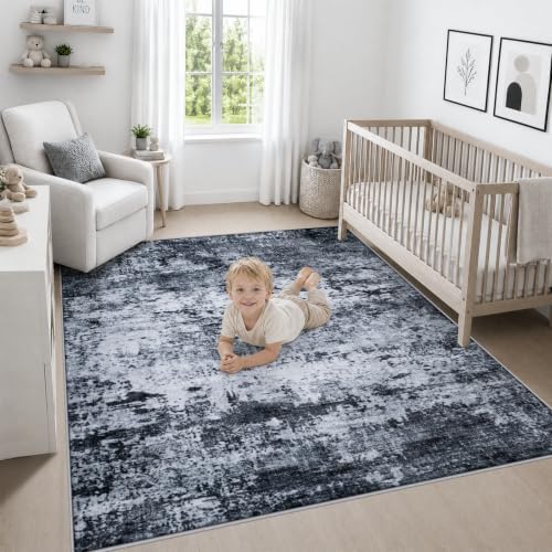 Area Rug Living Room: 5x5 Modern Washable Indoor Carpet Black - Image 5